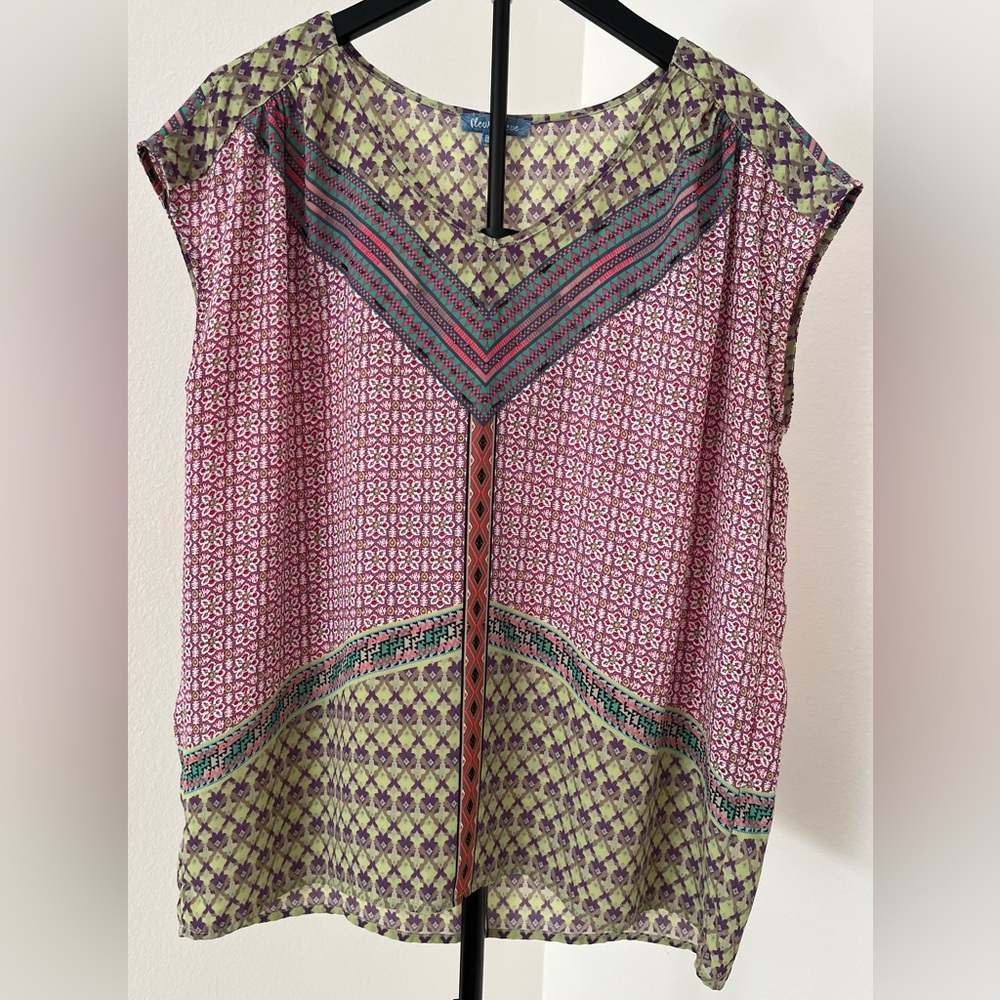 🌺 Fleur Bleue Sleeveless Top | Boho + Beaded | Size M